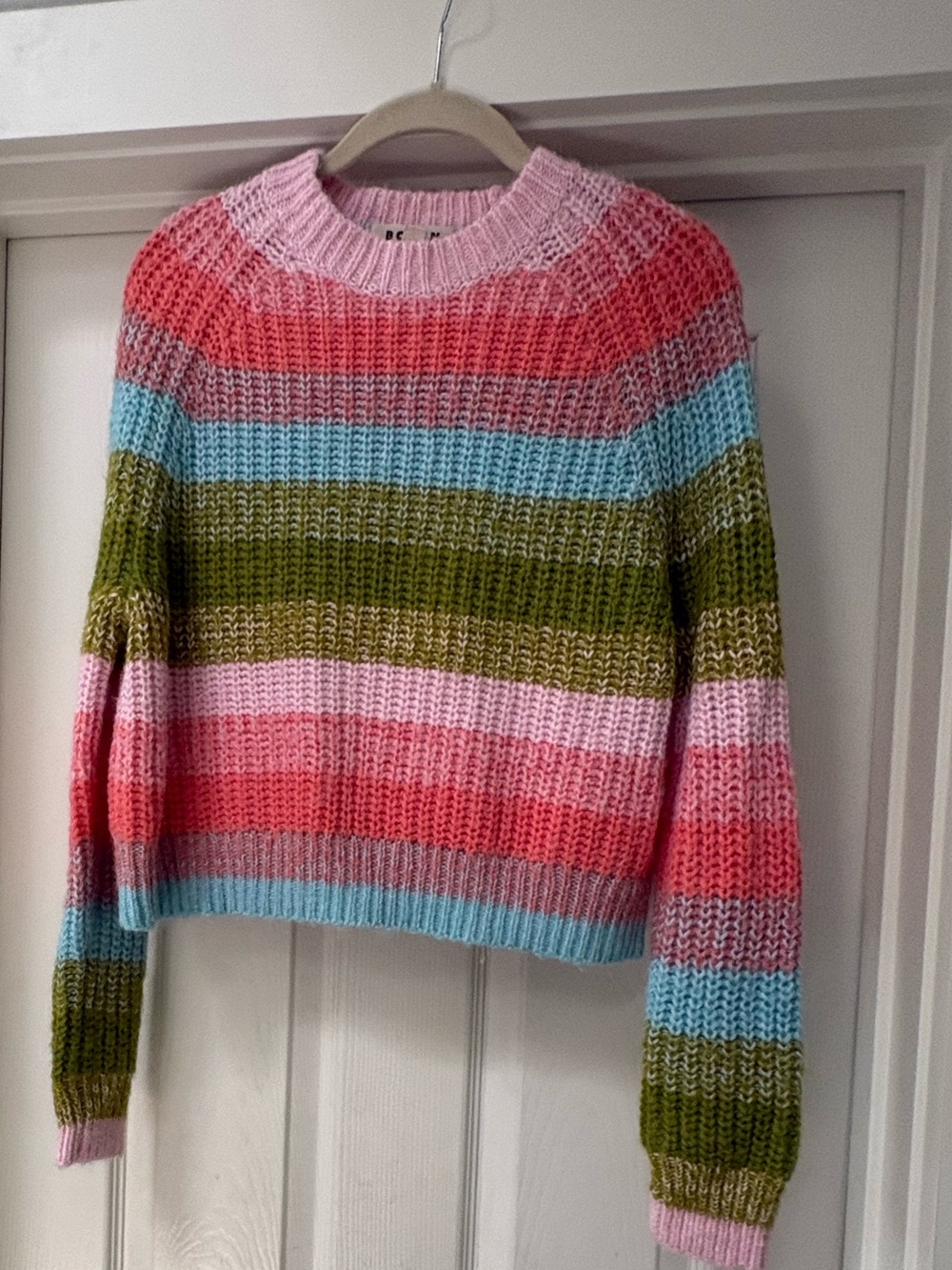 Boden Multicolor Striped Crewneck Sweater in Pink, Green & Blue